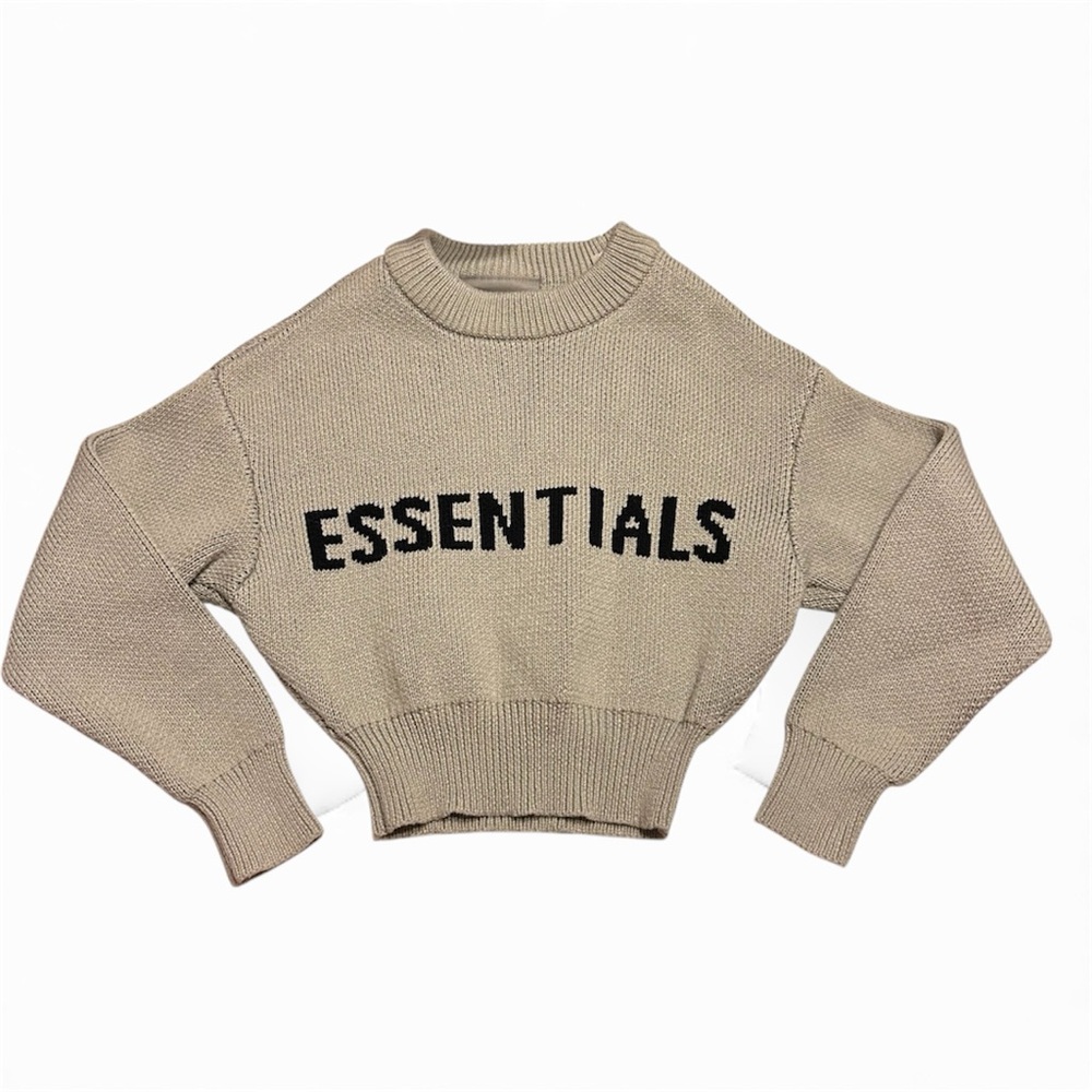 Essentials cropped Beige Crew Neck Sweater size XXS 2/3